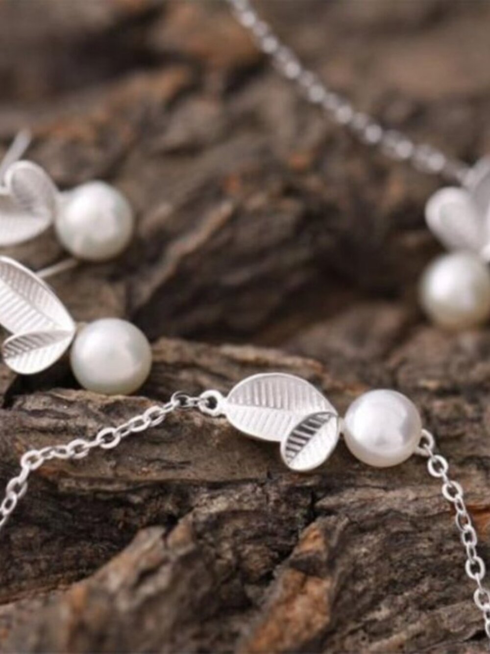 NEW [Set of 3] 925 Sterling Silver Pearl Leaf Set - Picture 3 of 8